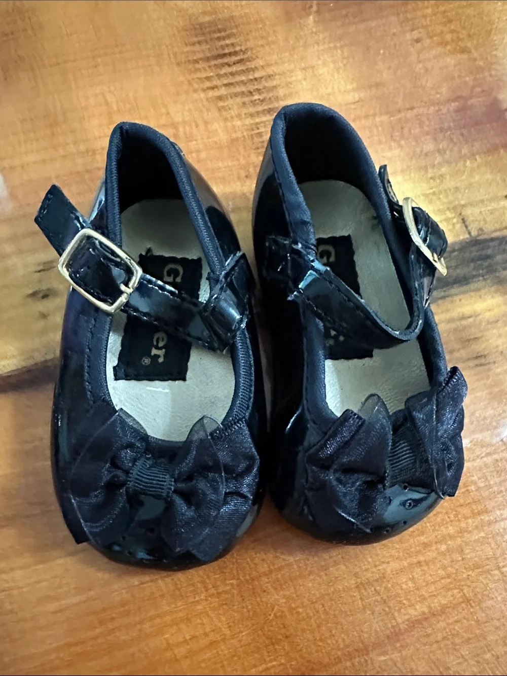 Gerber Black Patent Mary Jane Shoes with Bow and Buckle